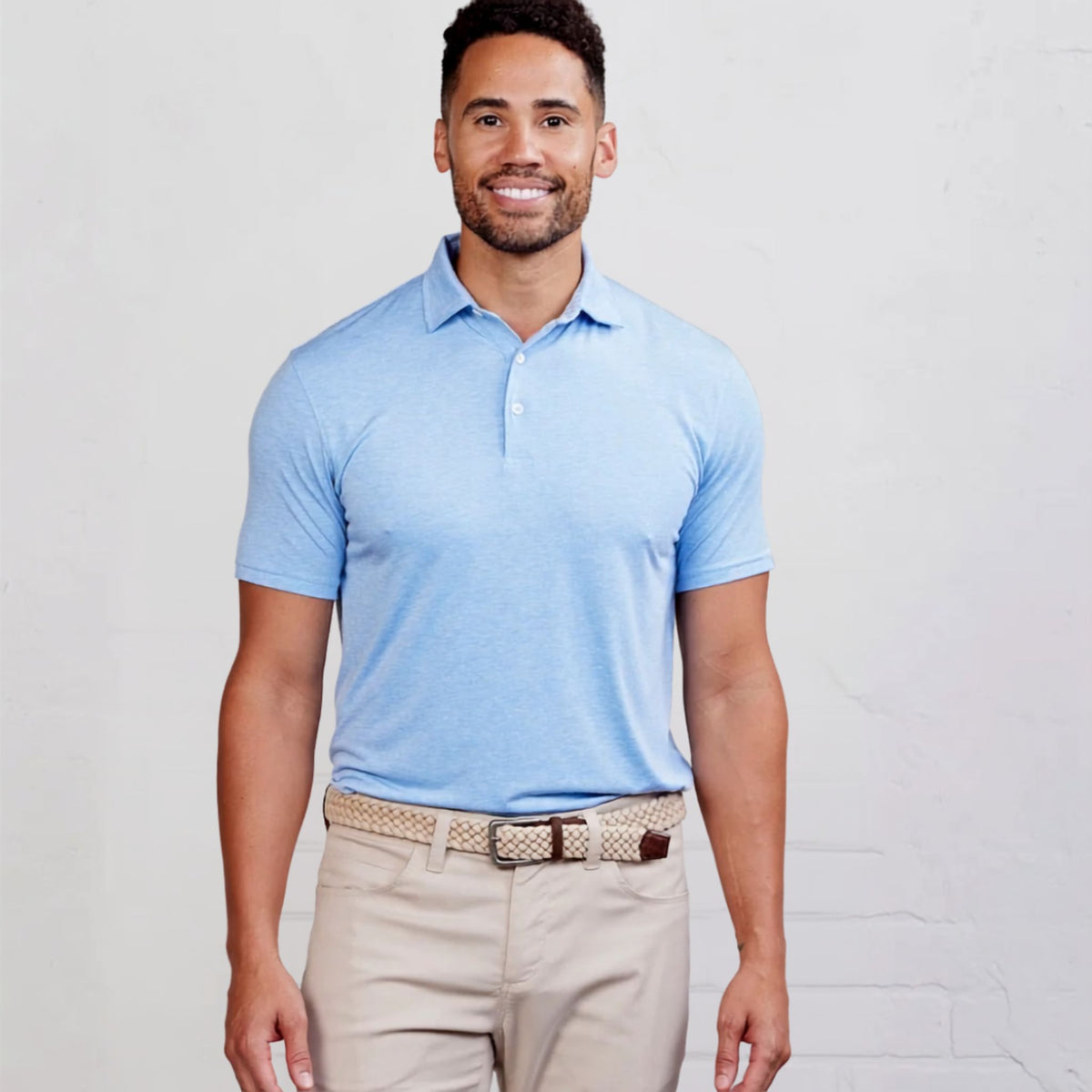Men's polo shirt in solid polar heather gray, embroidered with the Lake Martin logo at the chest.