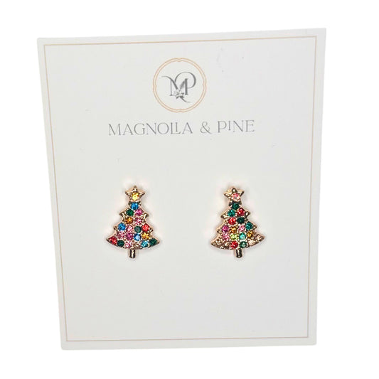 Multi Color Jewel Christmas Tree Studs, Christmas tree stud with multicolor jewel-tone crystals