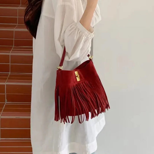 Fringe Suede Bucket Bag