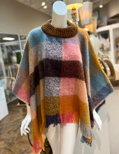 Dancing Sky plaid poncho, brown