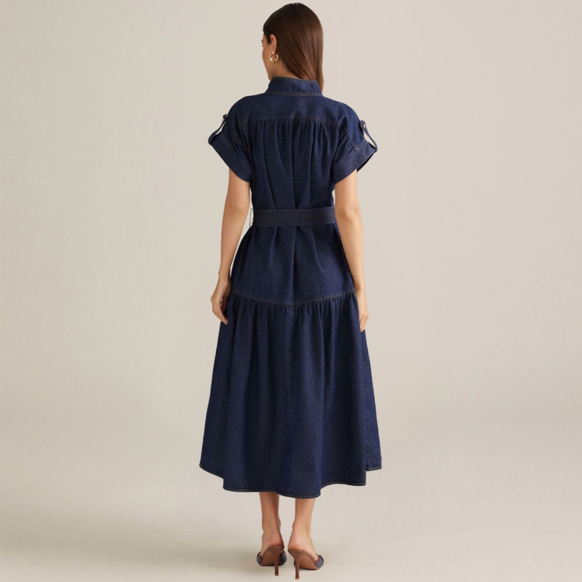 Dark Denim Cap Sleeve Midi Dress