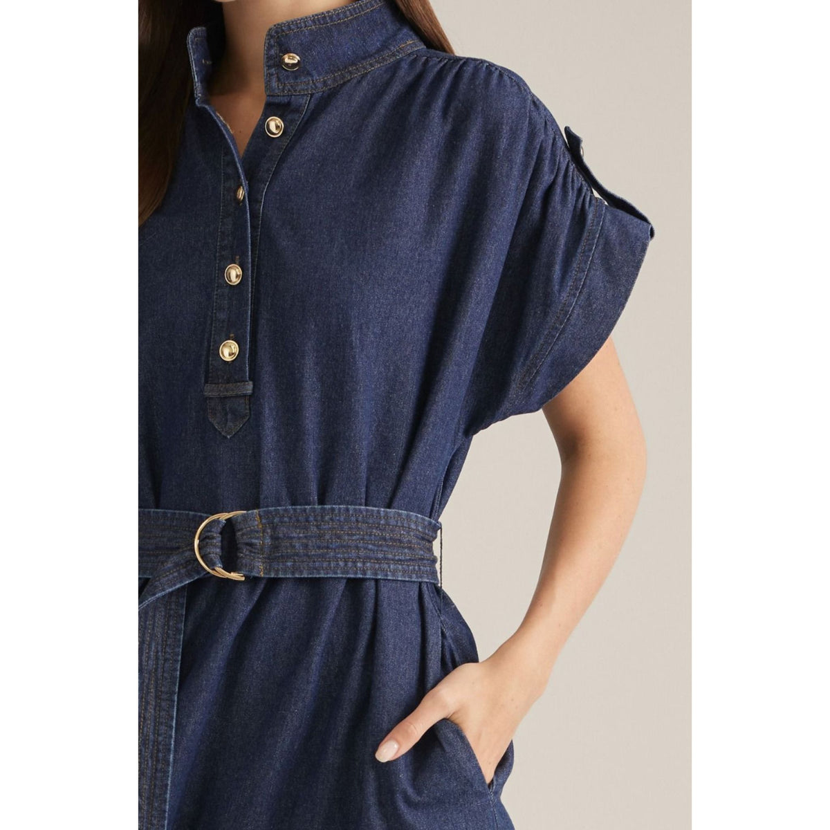 Dark Denim Cap Sleeve Midi Dress