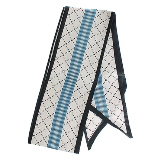 Navy Dot & Stripe Print Narrow Scarf in navy dot and stripe print