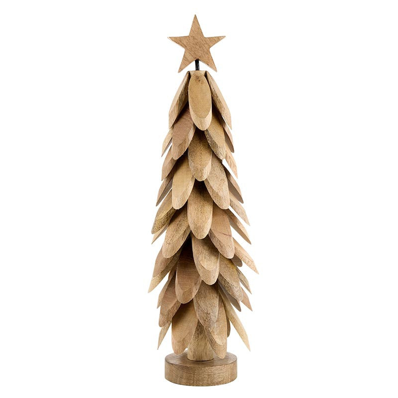 Large driftwood-style Christmas tree carved from natural mango wood, 19 inches tall