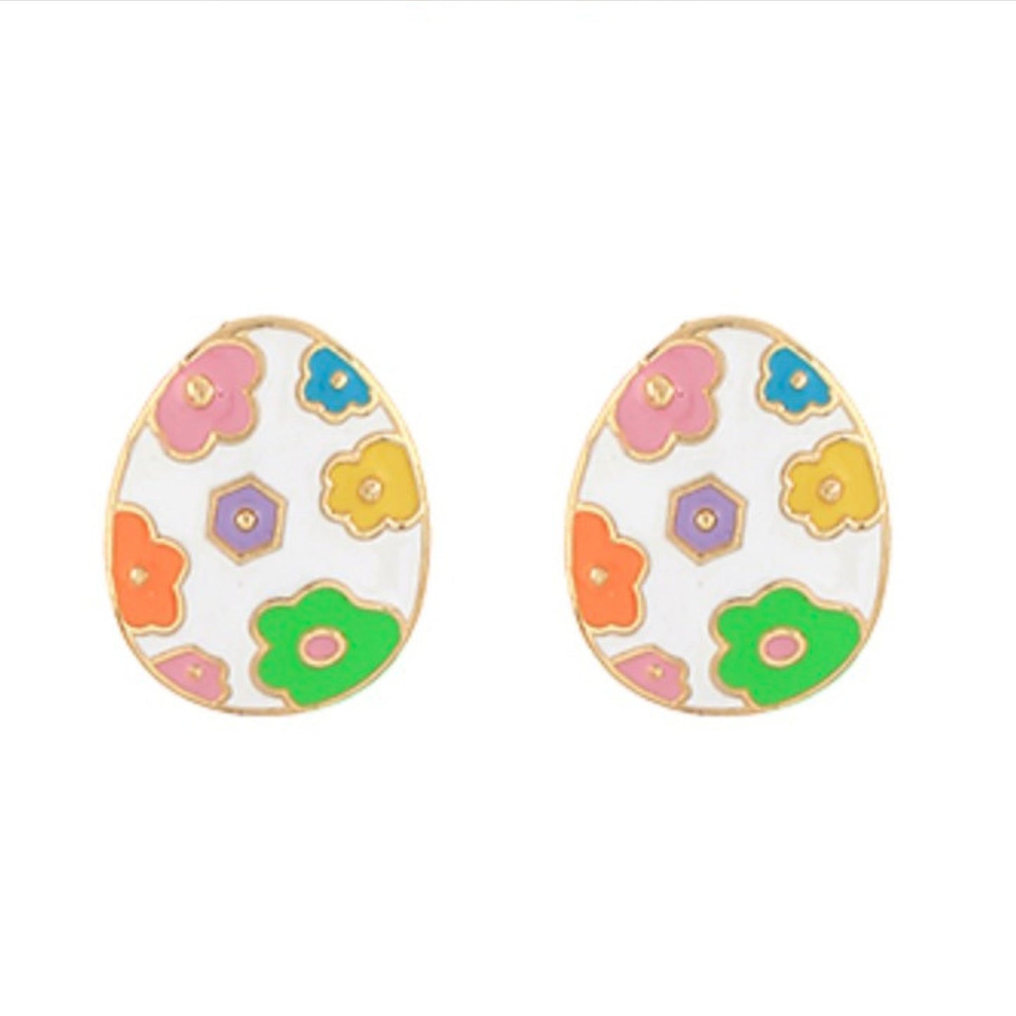 Easter Stud Earrings, floral-painted multicolor egg studs