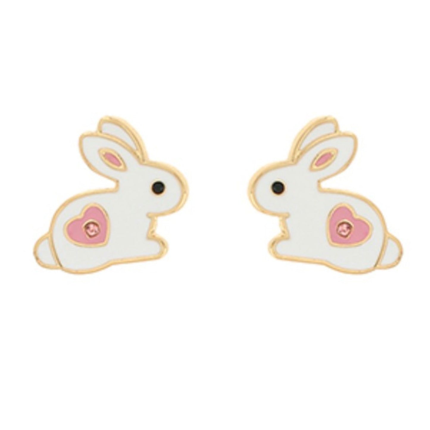 Easter Stud Earrings, enamel bunny with heart cutout stud