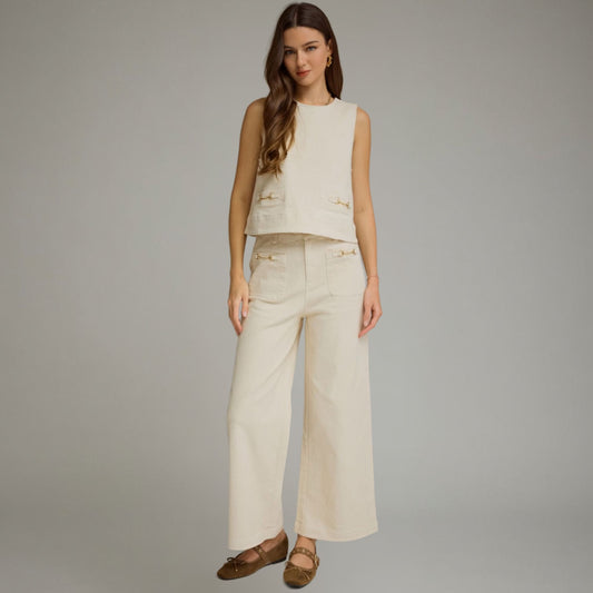 Ecru Pocket Accent Denim Pants