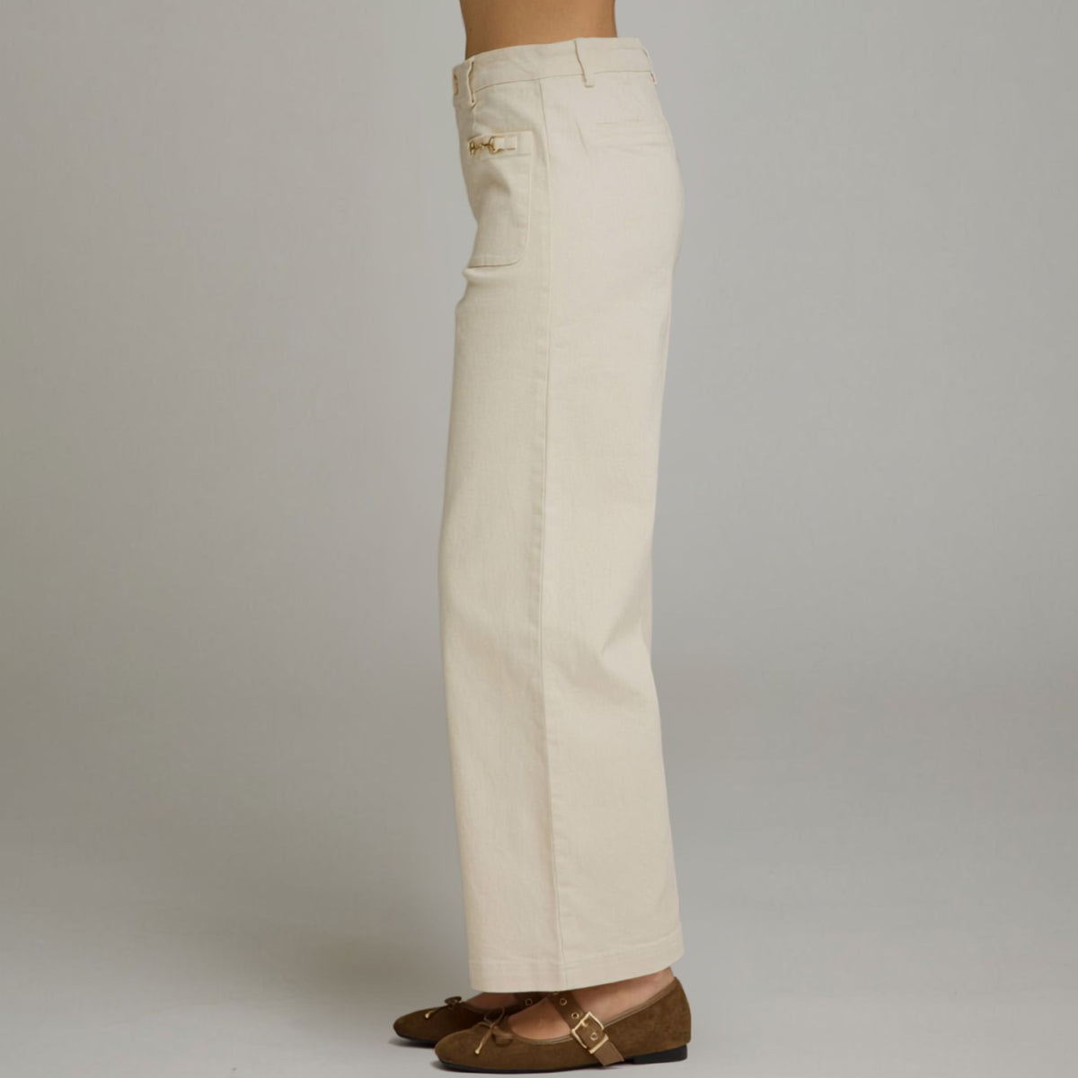 Ecru Pocket Accent Denim Pants