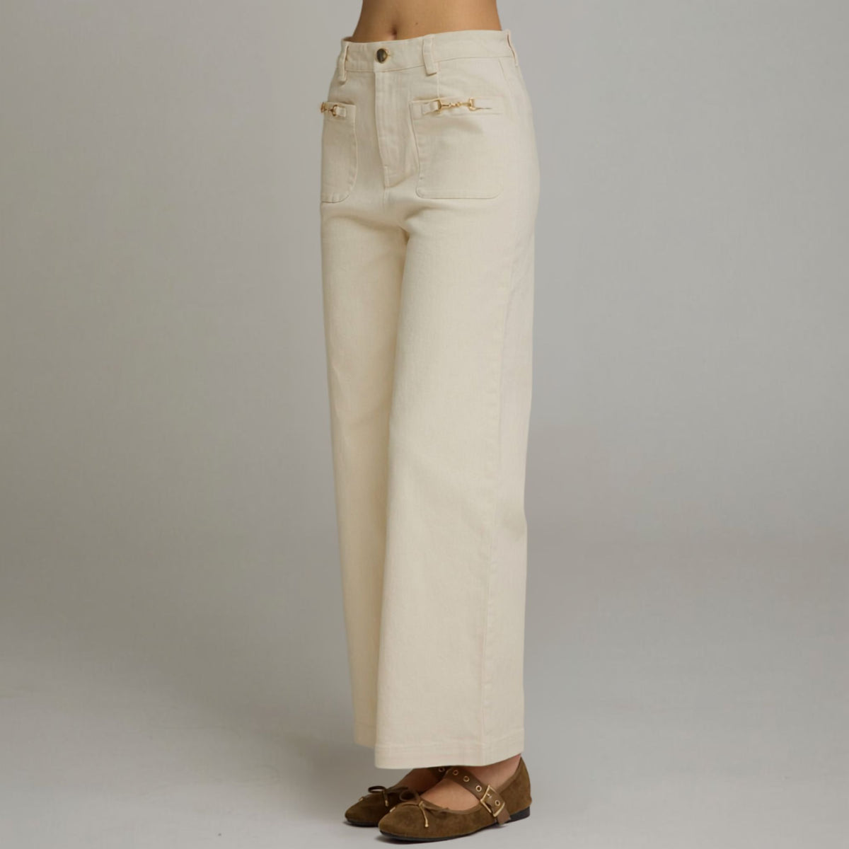 Ecru Pocket Accent Denim Pants