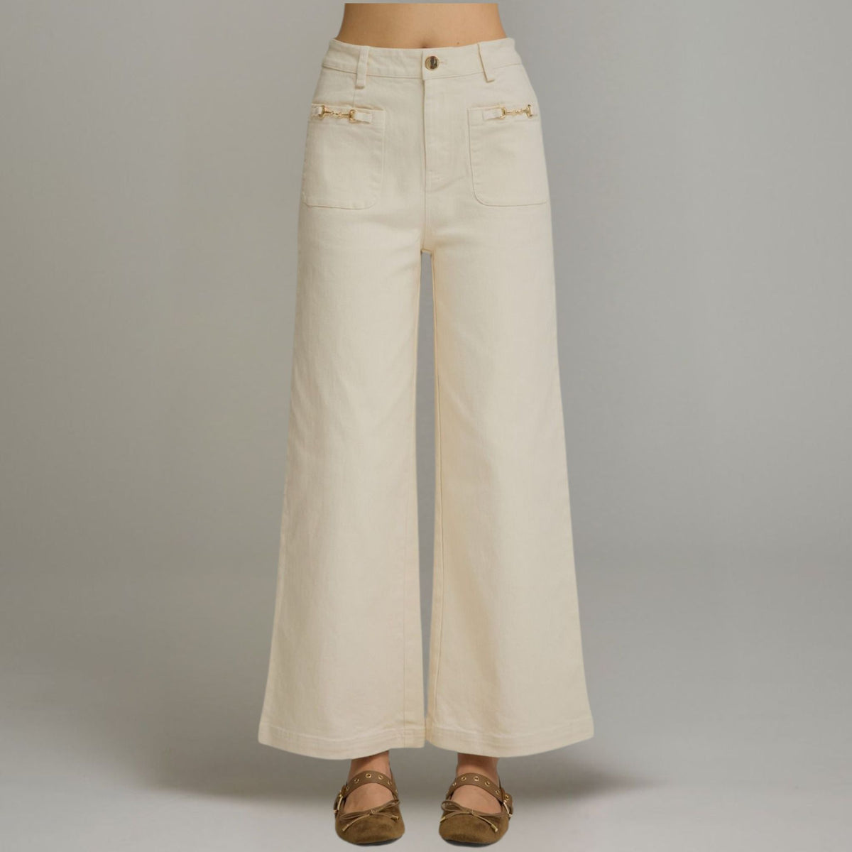 Ecru Pocket Accent Denim Pants