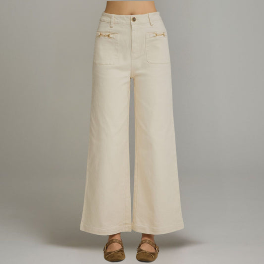 Ecru Pocket Accent Denim Pants
