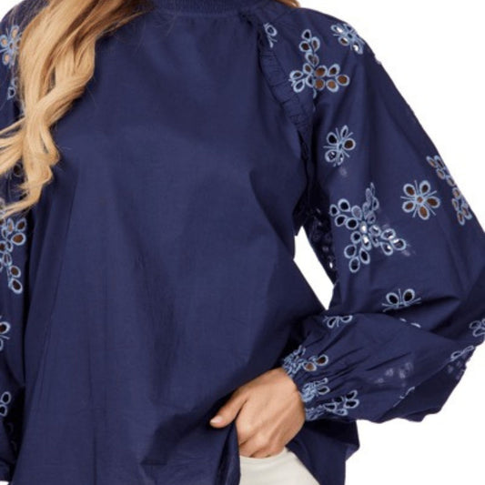 Emilia Eyelet Long Sleeve Top, sleeve close-up