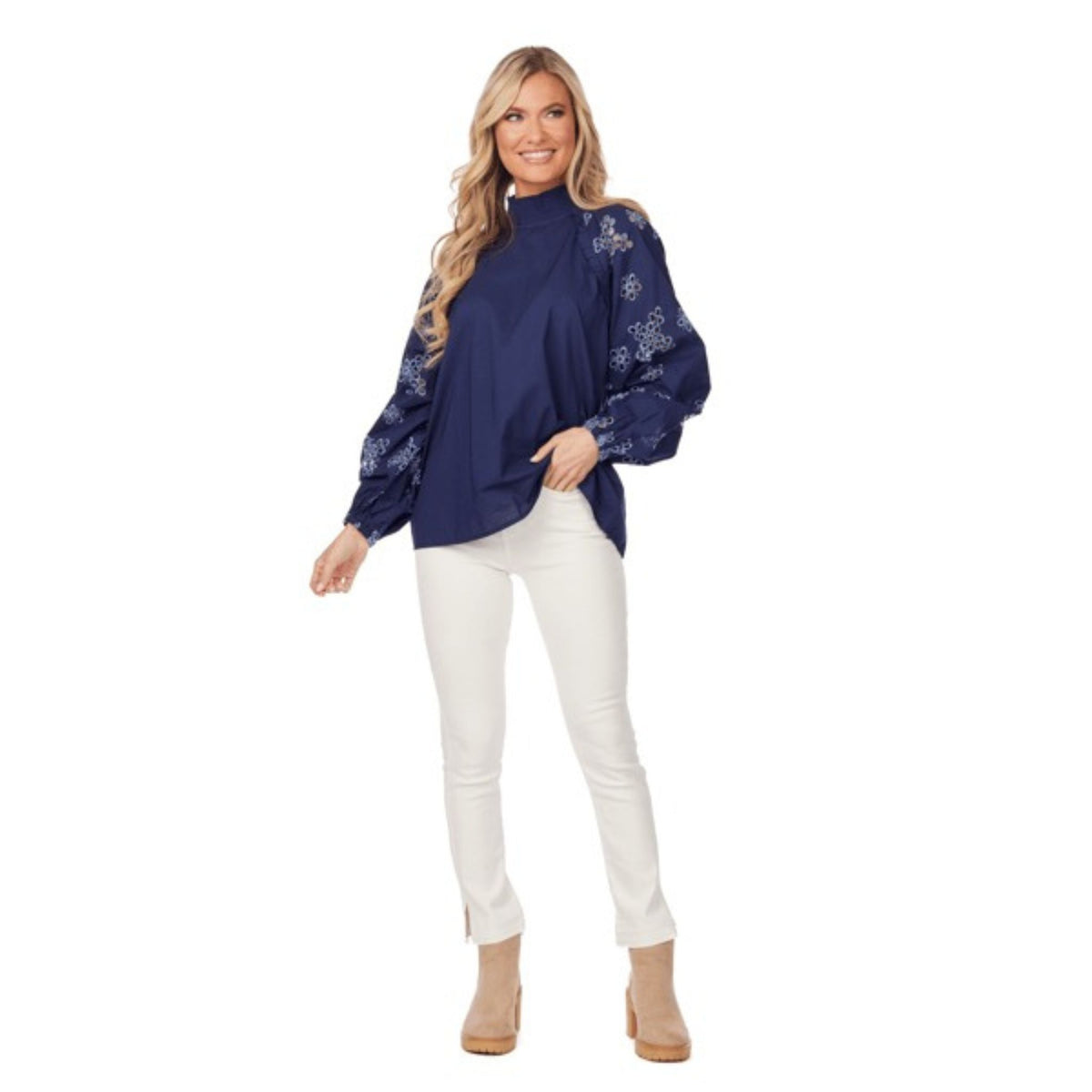 Emilia Eyelet Long Sleeve Top, full body