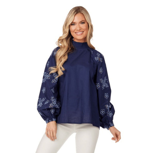 Emilia Eyelet Long Sleeve Top, front view
