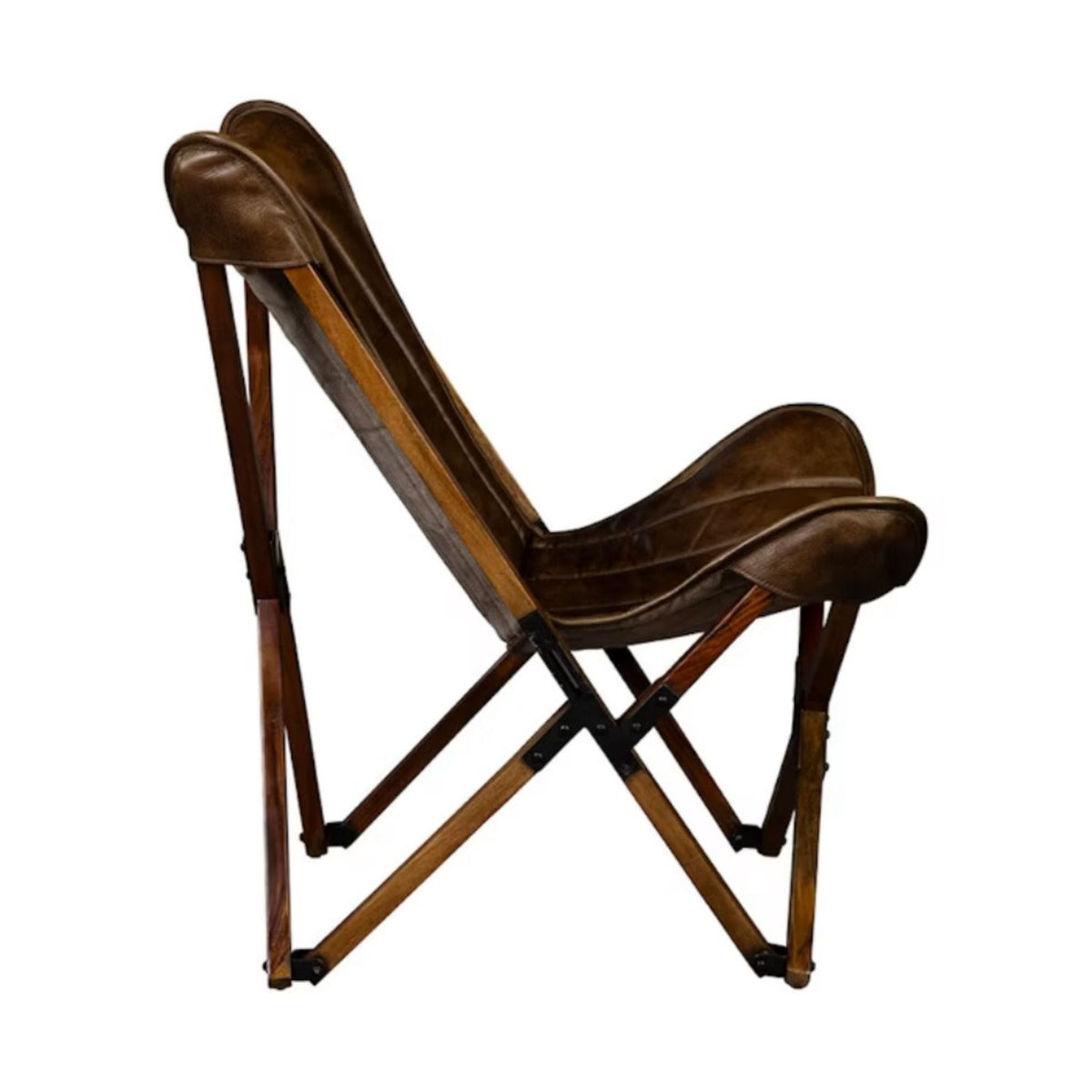 Evanston Leather Folding Chair, side view