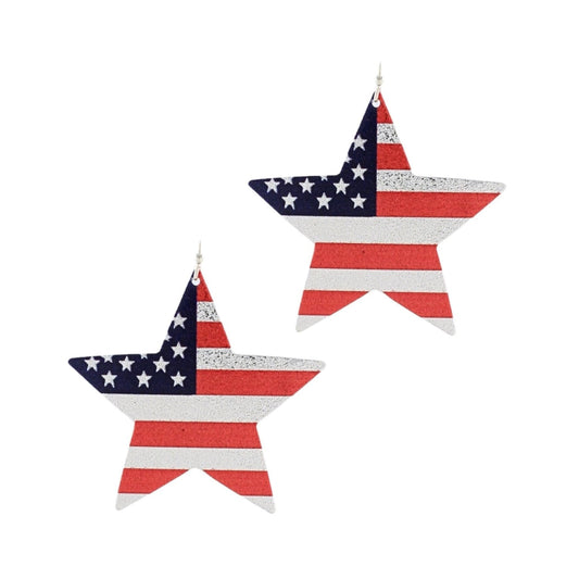 Flag Star Dangle Earrings, red white and blue metallic star dangle