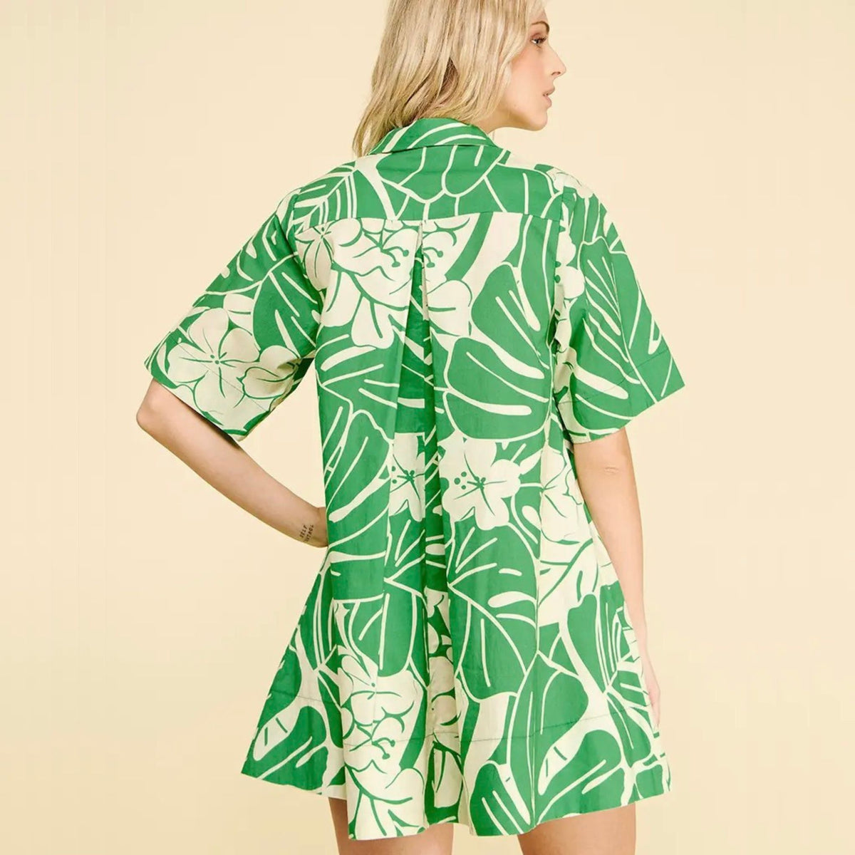 Floral Print Button-Down Mini Dress in green, alternate view