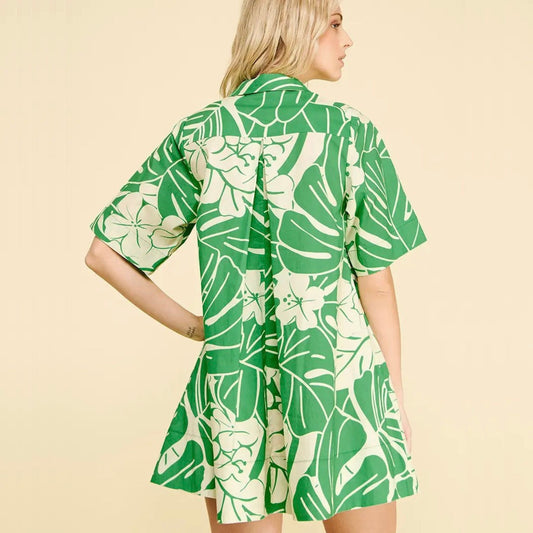 Floral Print Button-Down Mini Dress in green, alternate view