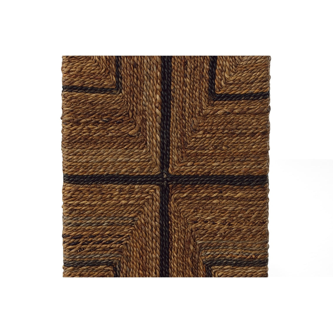 Top-down view of the mahogany nesting tables with woven banana leaf cord.
