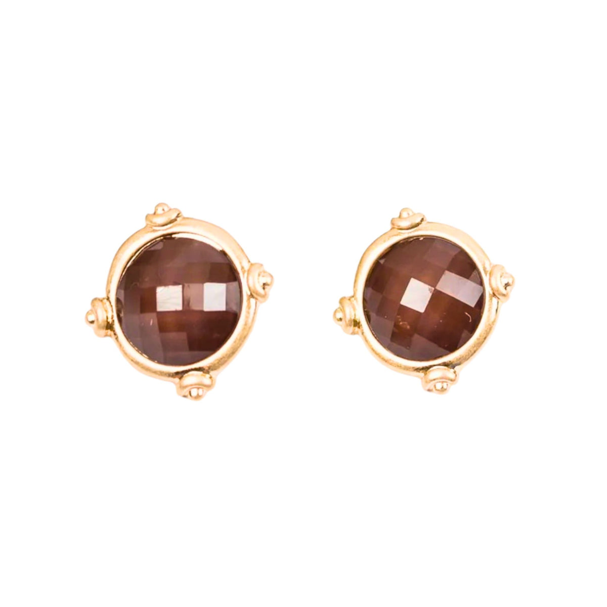Framed & Faceted Stone Earrings in brown