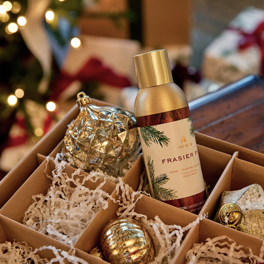 Frasier Fir home fragrance mist, gold bottle, alternate angle