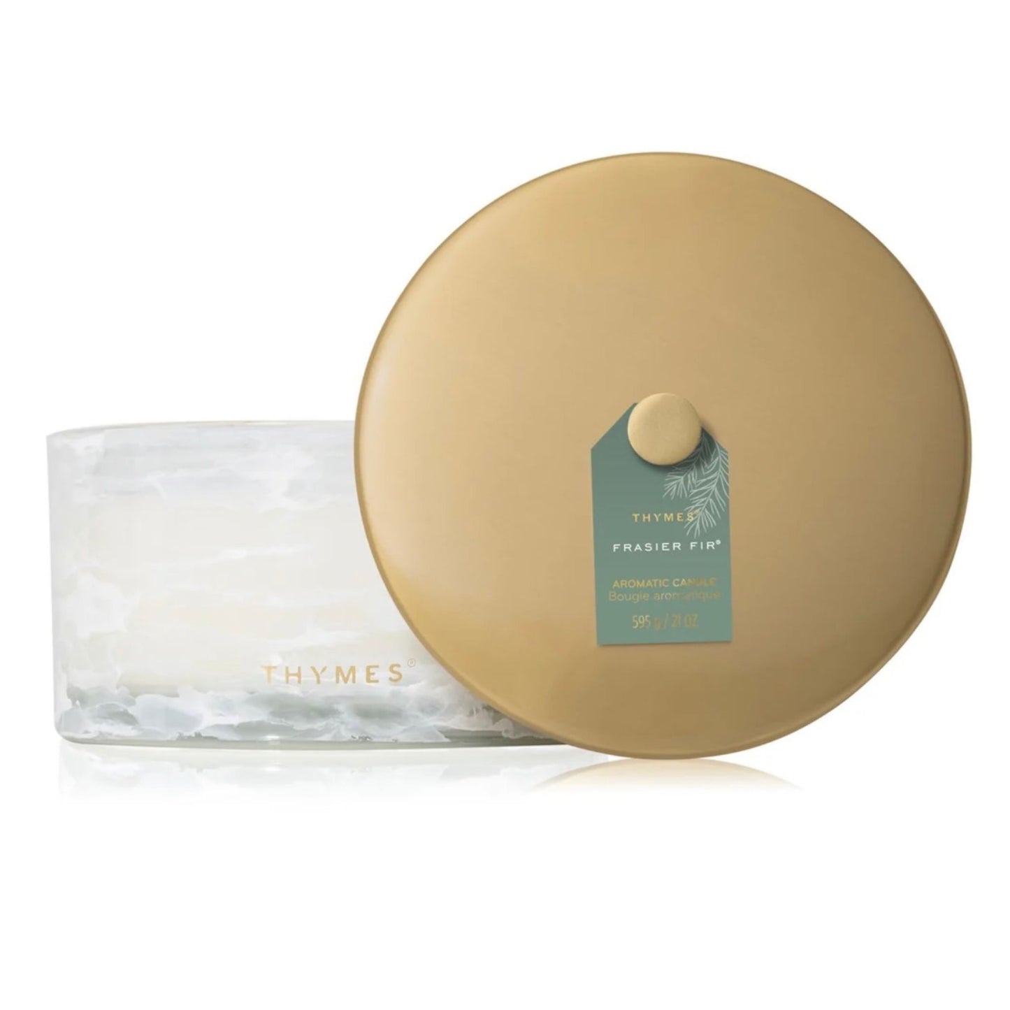 Frasier Fir Tidings 4-wick candle, 21 oz, marbled glass with gold-tone lid