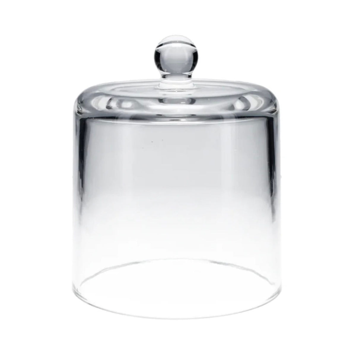 Clear glass candle cloche with a bell shape and rounded knob top