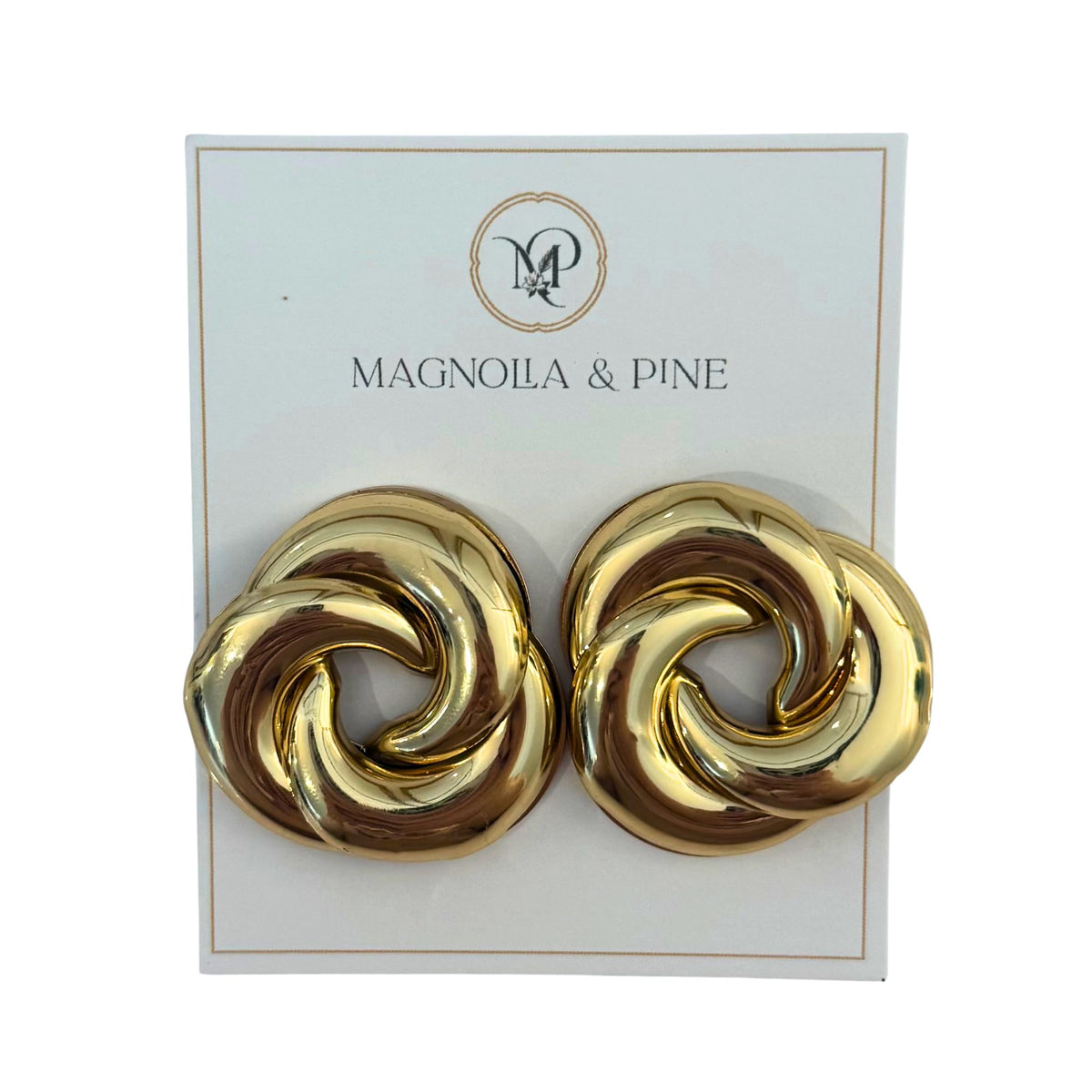 Gold Knot Earrings, chunky swirled interlocking knot stud