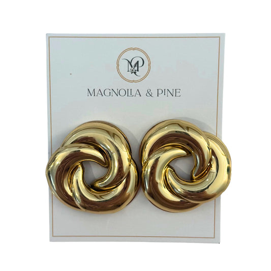 Gold Knot Earrings, chunky swirled interlocking knot stud