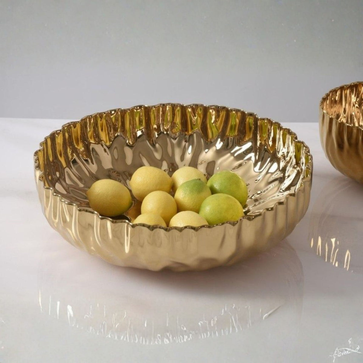 Gold Porcelain Extra-Large Shallow Bowl