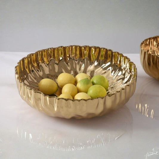 Gold Porcelain Extra-Large Shallow Bowl