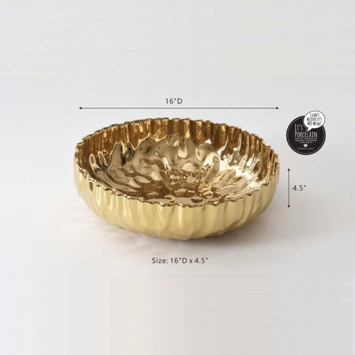Gold Porcelain Extra-Large Shallow Bowl, dimensions