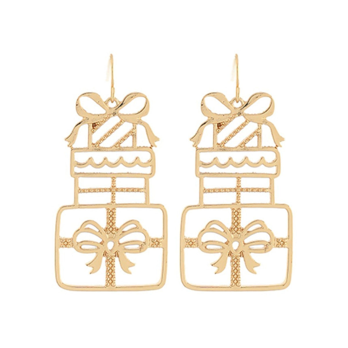 Gold Present Dangle Earrings, gold present silhouette dangle