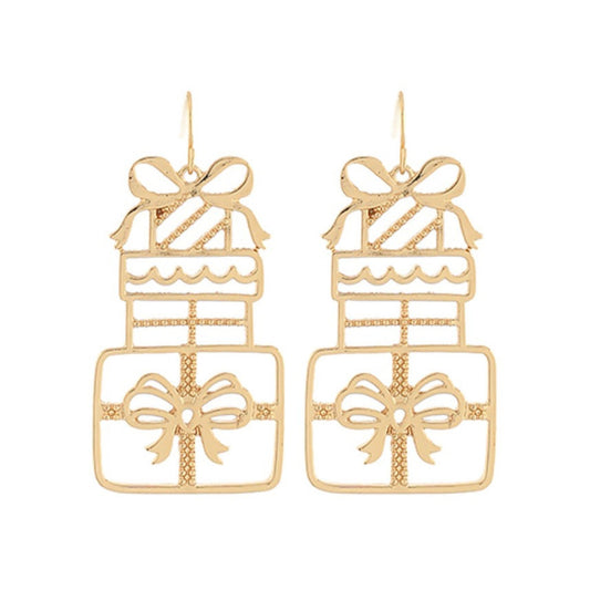Gold Present Dangle Earrings, gold present silhouette dangle