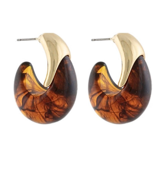 Graduated Marble Stone Open Hoops in tortoise marble acrylic