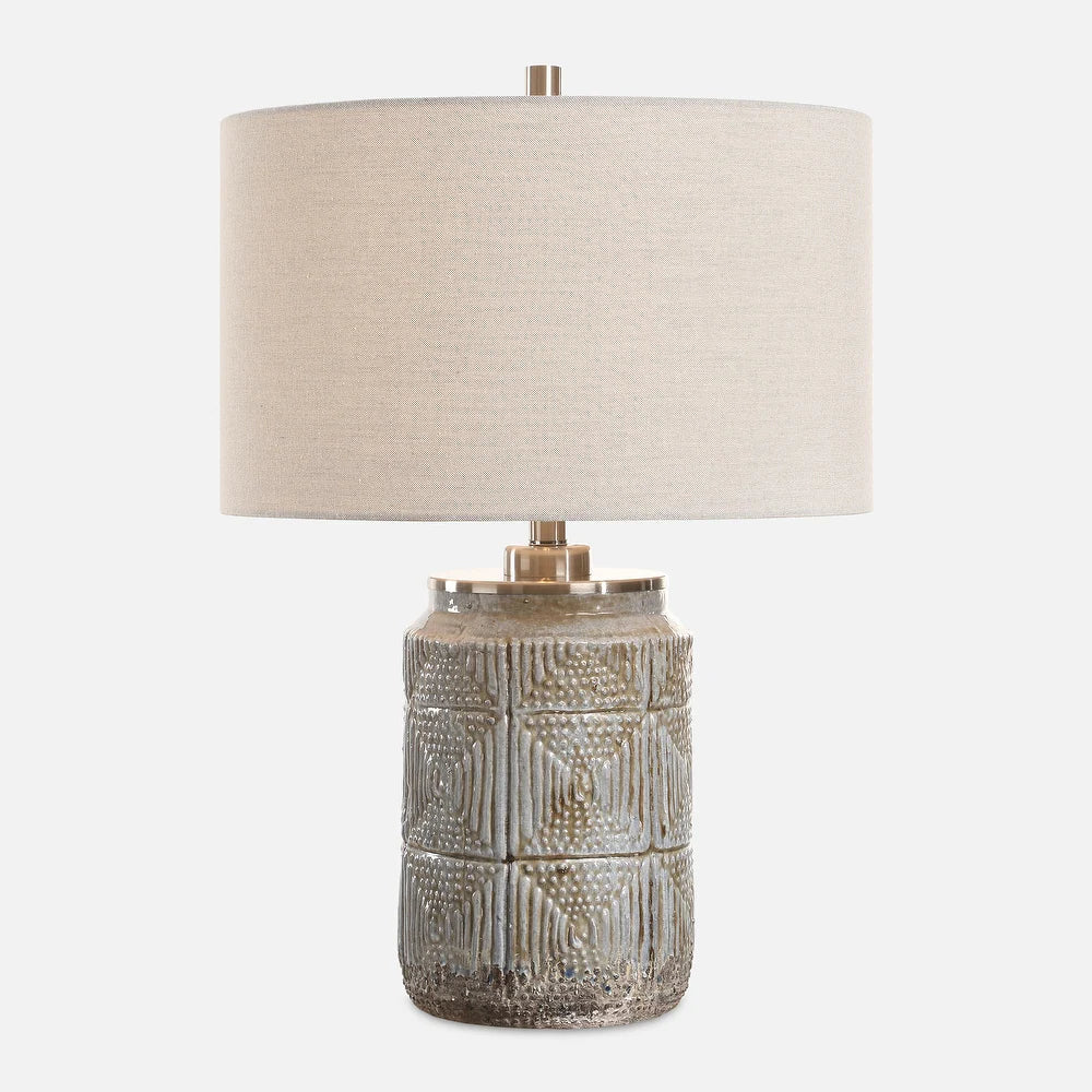 Gray ceramic table lamp with brown patina, alternate angle