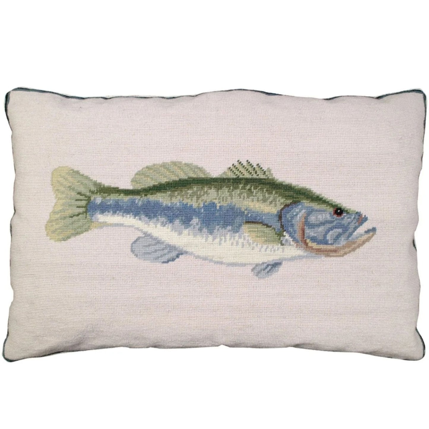Hand-Stitched Wool Needlepoint Fish Pillow