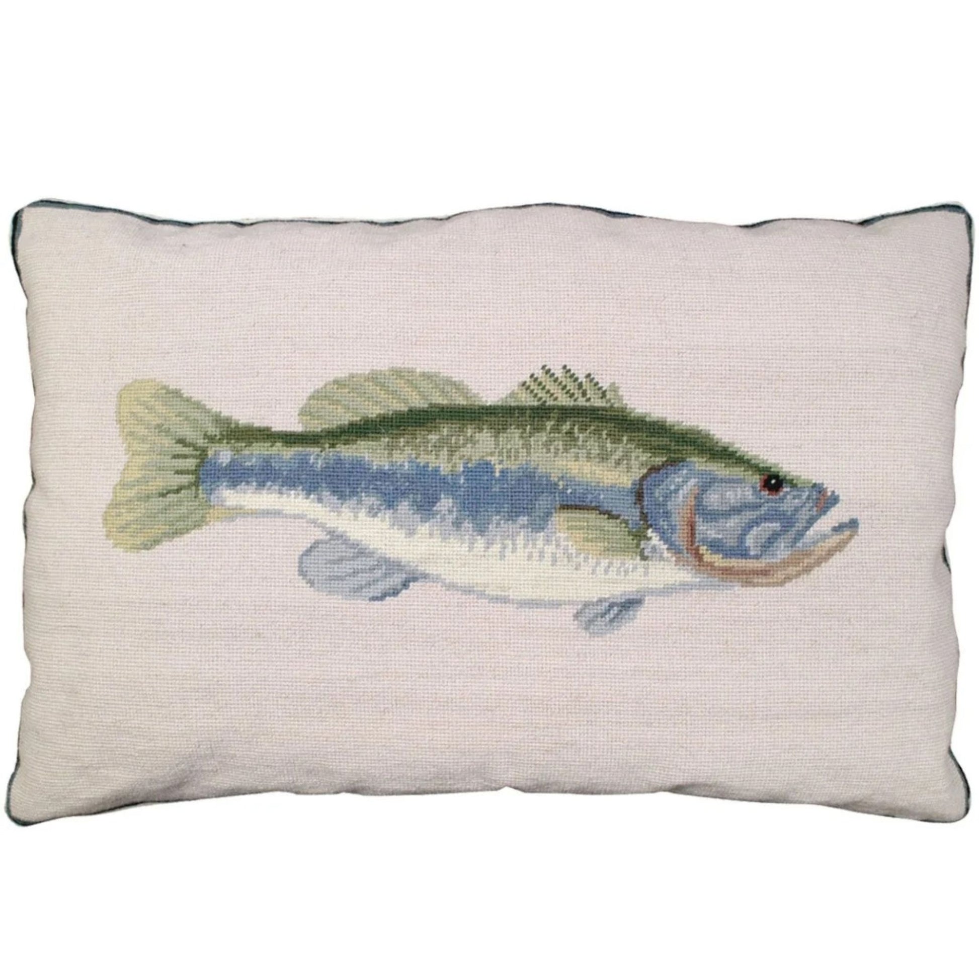 Hand-Stitched Wool Needlepoint Fish Pillow