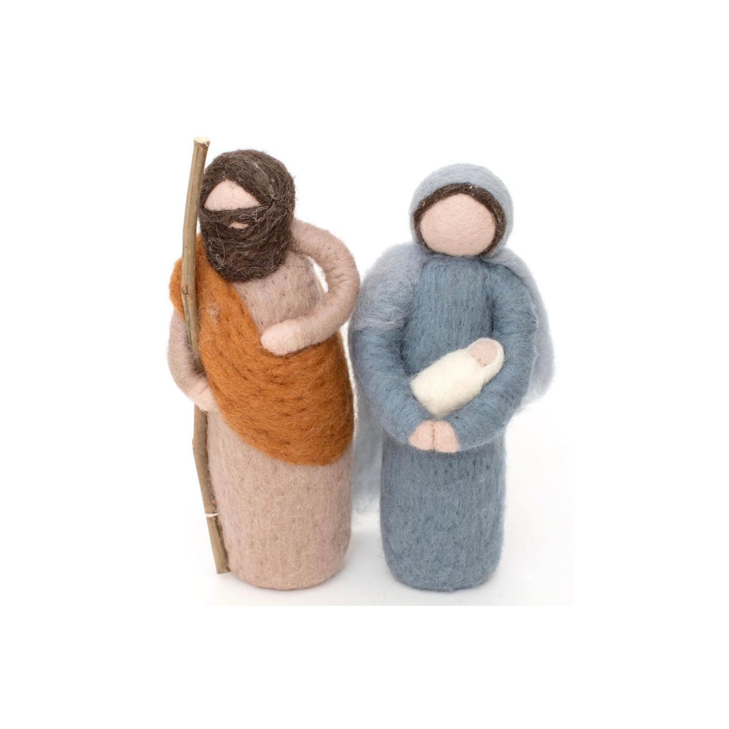 Handmade felt nativity set, Mary and Joseph figures, alternate view