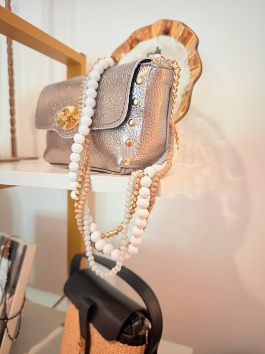 White/Gold/Wood Necklace