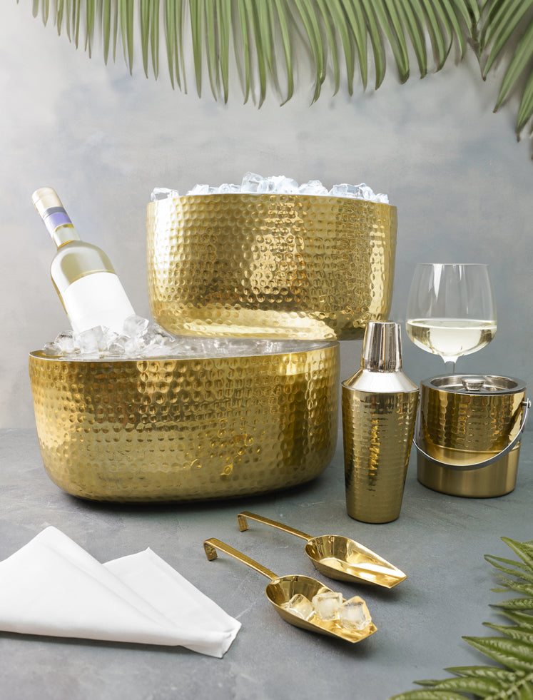 Gold hammered barware, close-up alternate detail