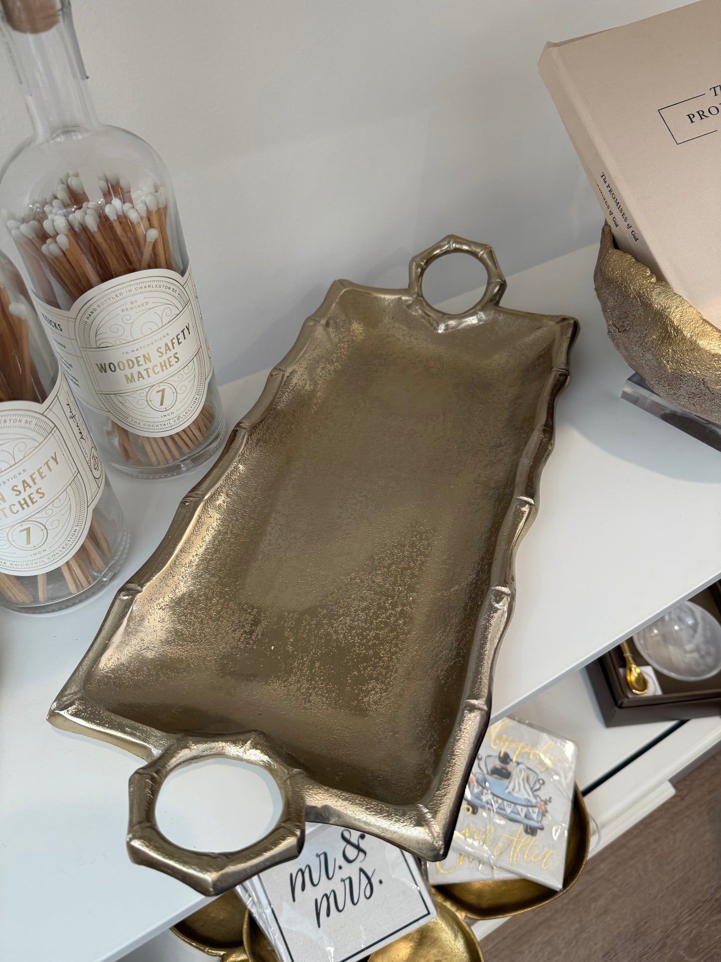 Gold Tray with Bamboo Handles