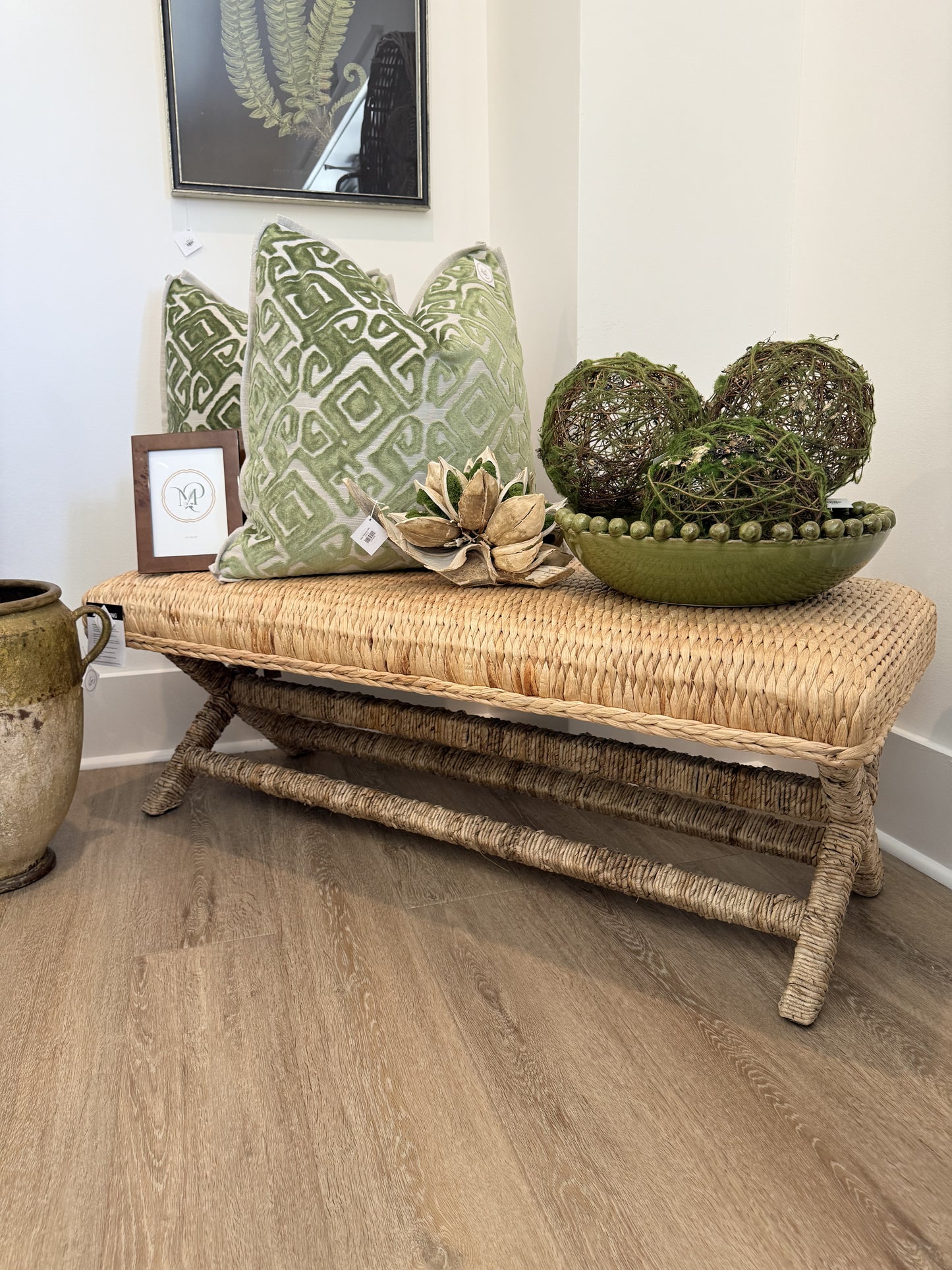 Wood Water Hyacinth Bench