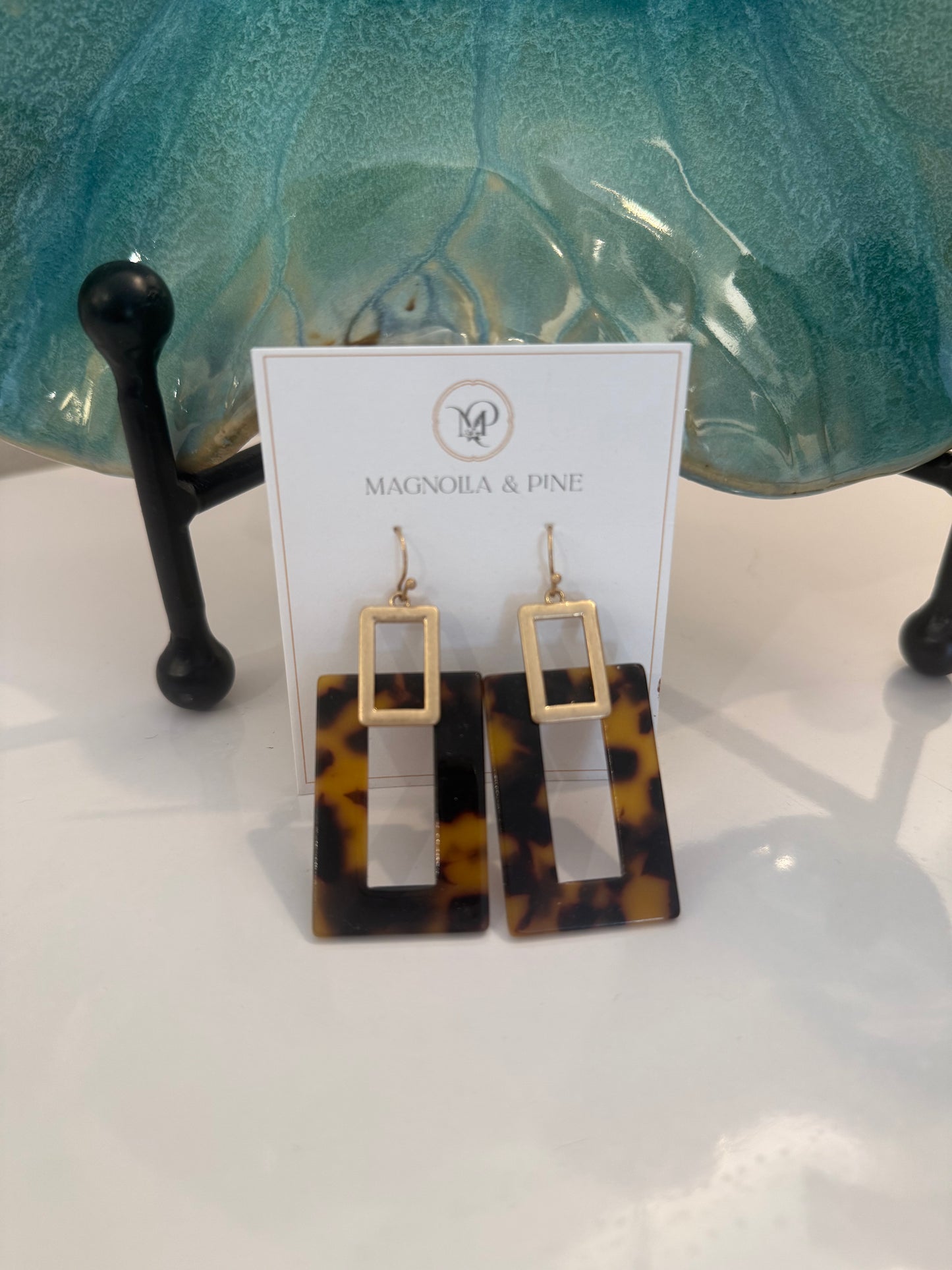 Rectangle Gold and Tortoise Earrings