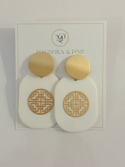 Taupe Medallion Drop Earrings