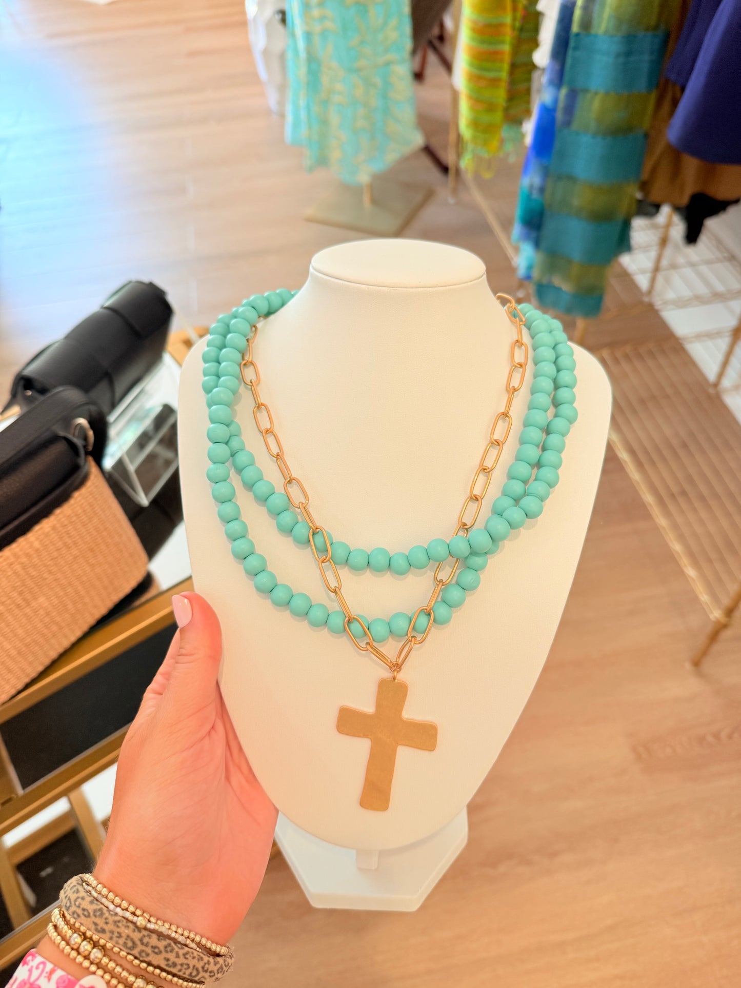 Layered Cross Bead Necklace