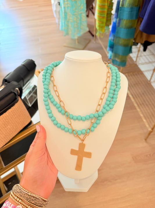Layered Cross Bead Necklace
