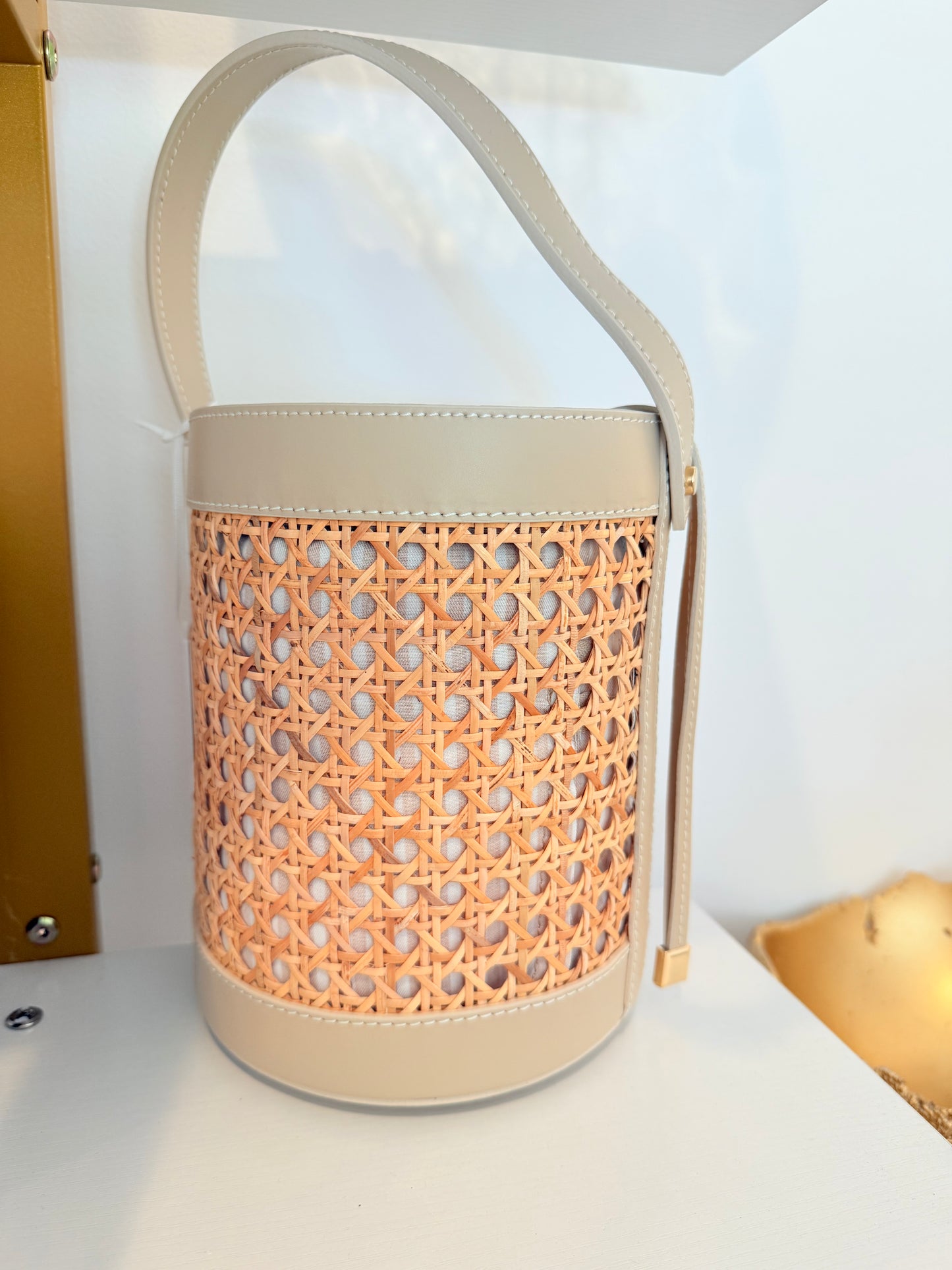 Leather & Ratan Bucket Bag