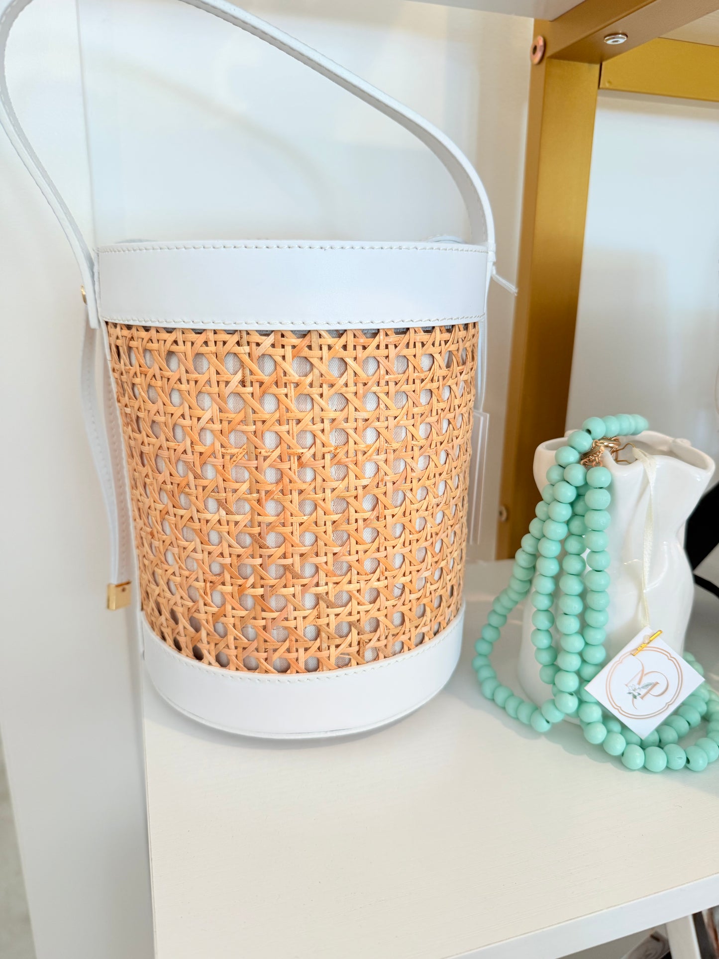 Leather & Ratan Bucket Bag