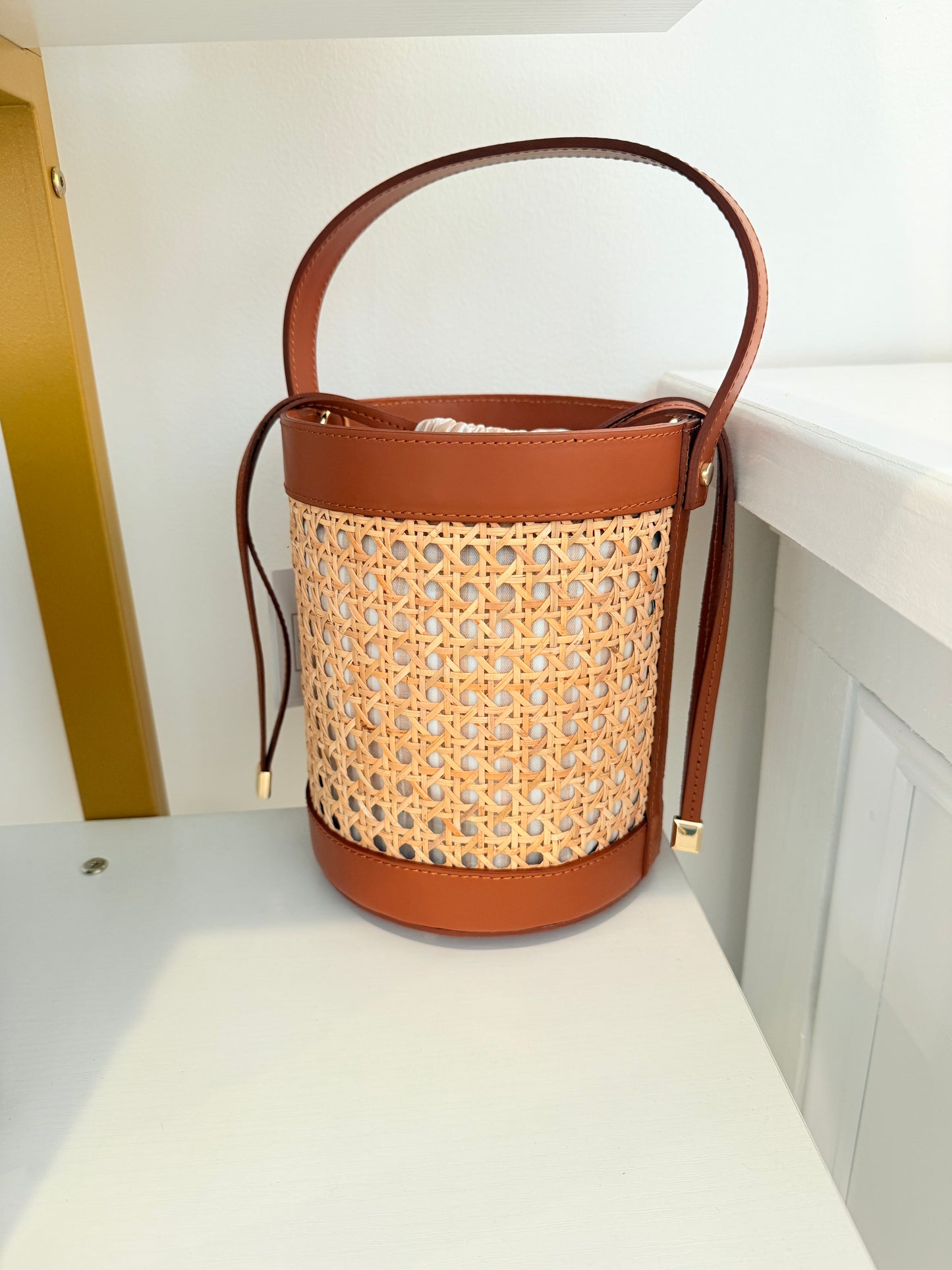Leather & Ratan Bucket Bag